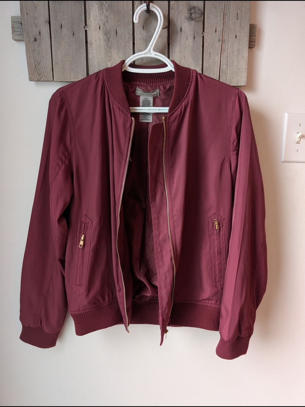 Sans Souci Burgundy Bomber Jacket with Gold Hardware